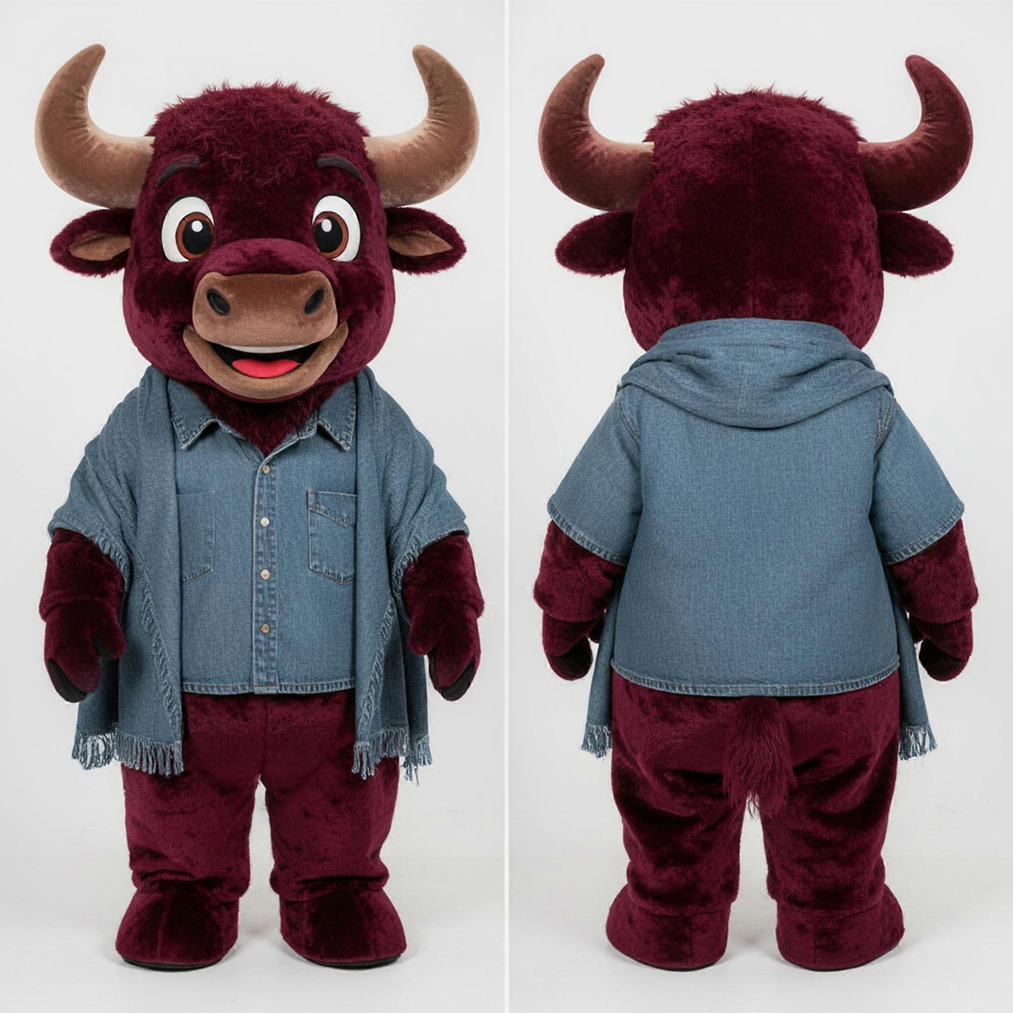 MASTICOT Maroon Plush Bison Mascot