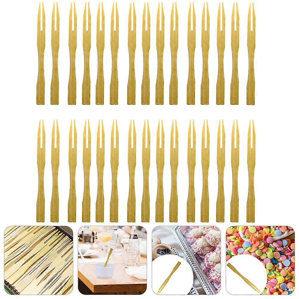 Fruit Bamboo compatible withks compatible with Dessert Serving with Two Prongs 100Pcs Pack