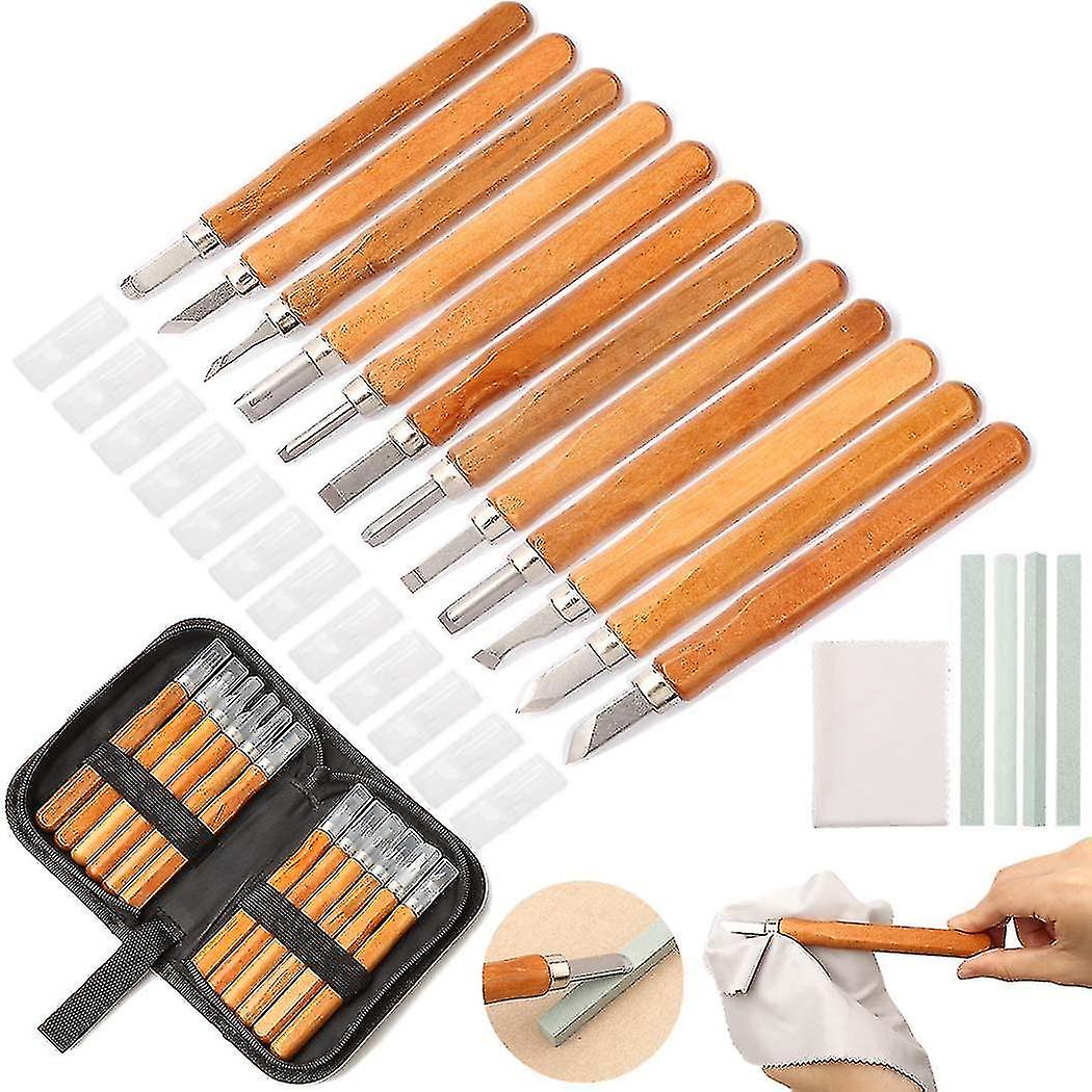 Wood Carving Tools Kit, 12 Pcs Wood Carving Kit With Whetstone And Storage Bag