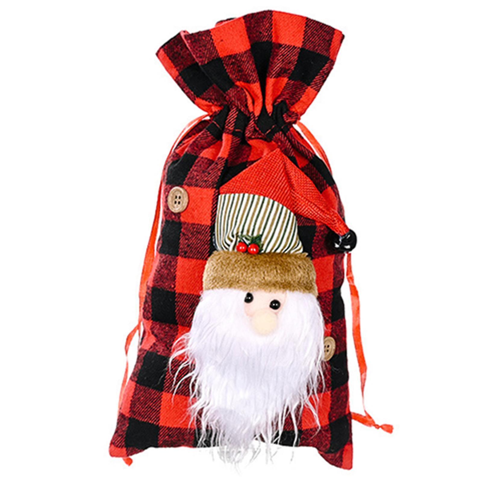 Christmas Gift Bag Drawstring Candy Holder Bag Cartoon Plush Decor