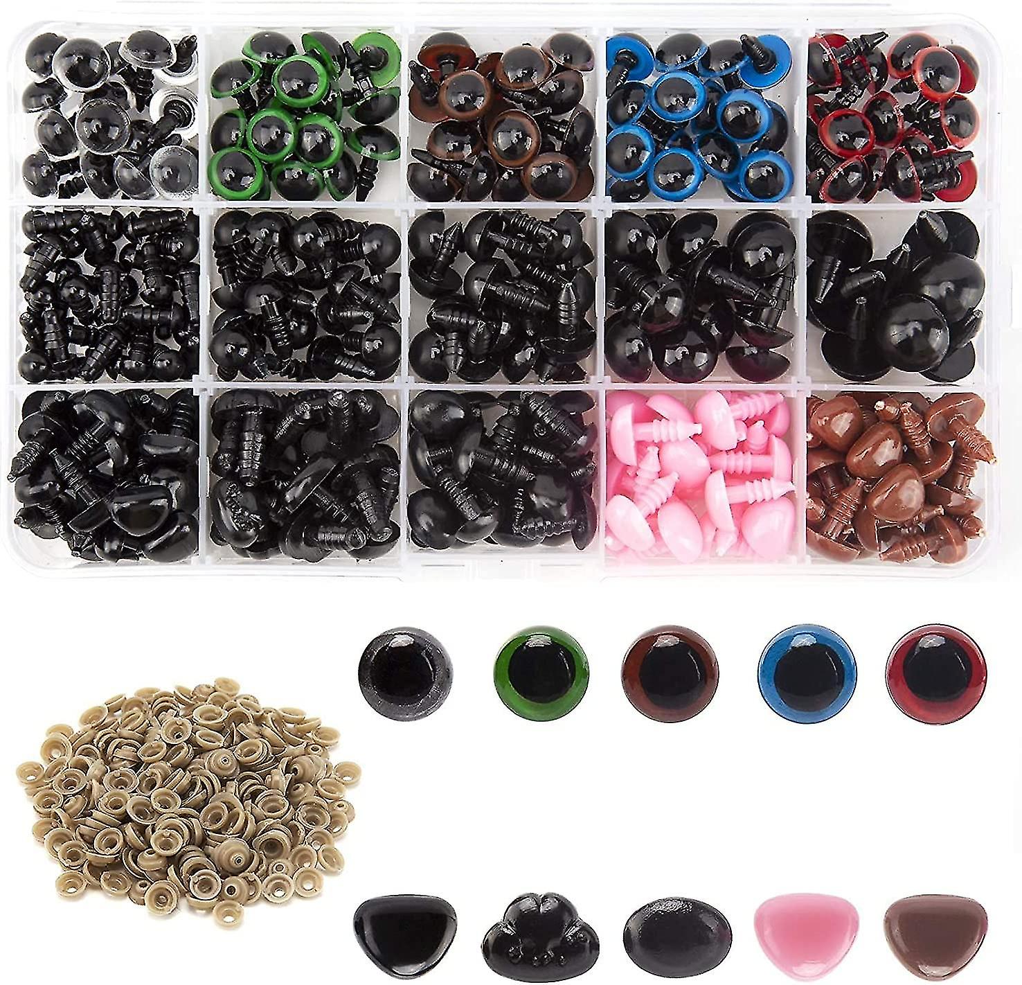Ubiuo 560pcs Colorful Plastic Safety Eyes And Noses, Includes 170pcs Plastic Safety Eye And 110pcs Safety Nose With 280pcs Washer Multiple Sizes For D