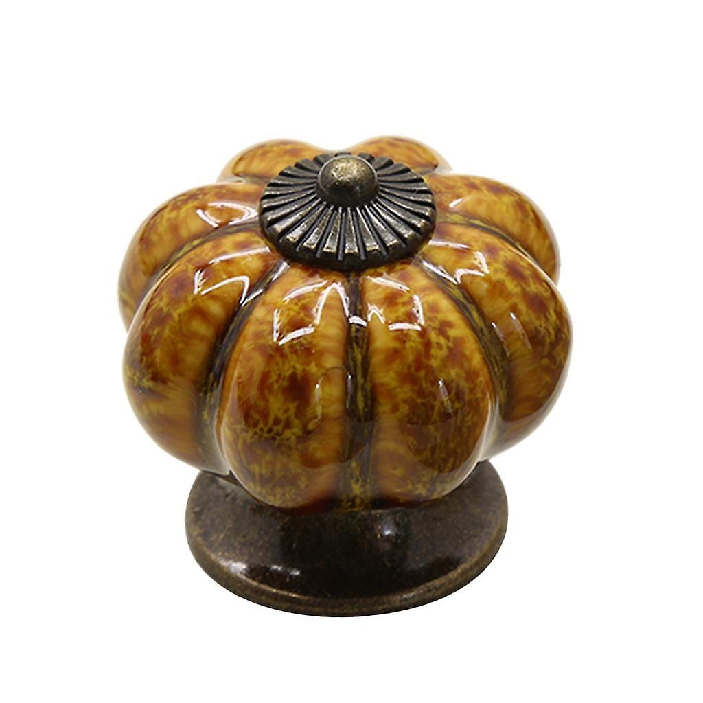 Round Pumpkin Shape Ceramic Cabinet Pull Knobs Yellow
