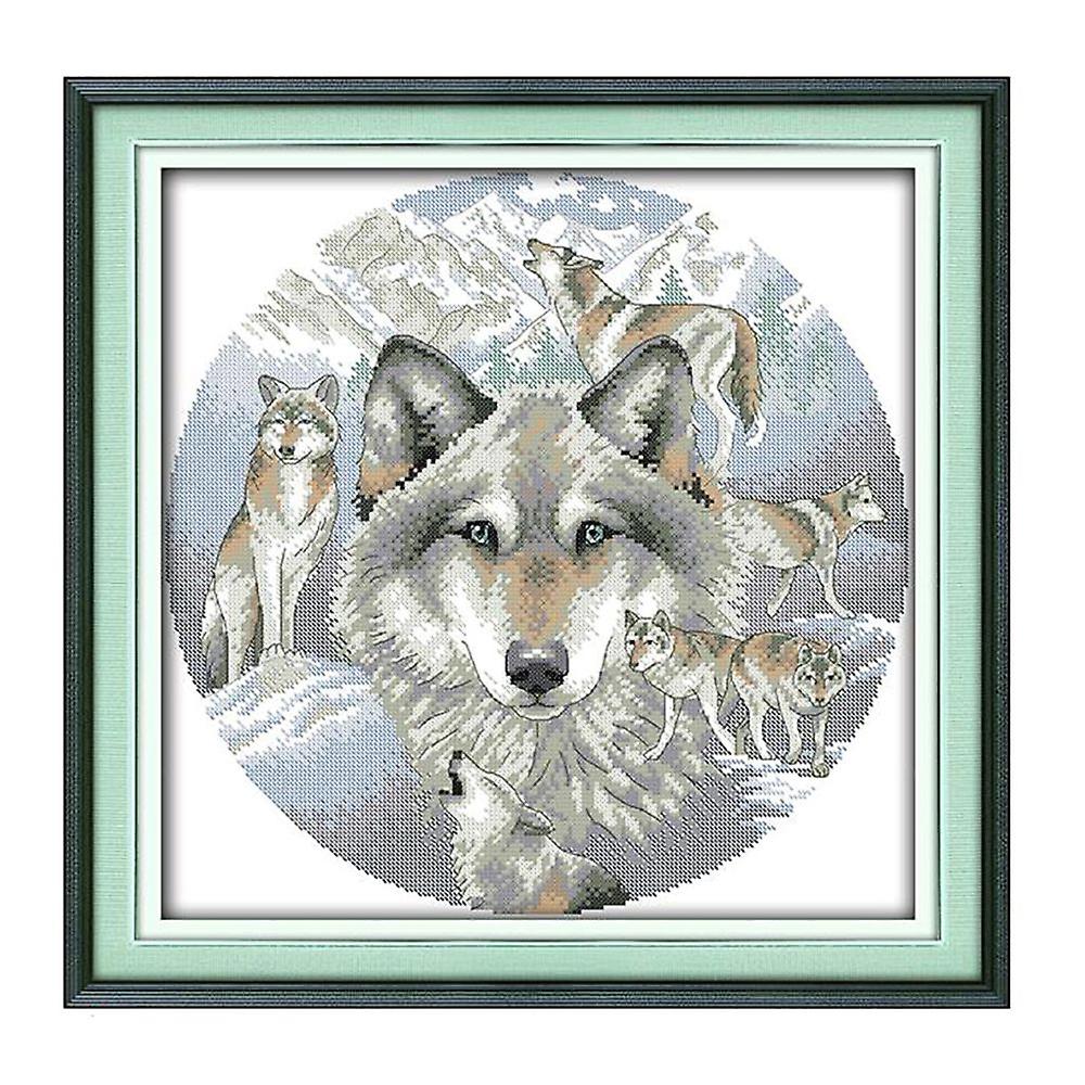 Stamped Cross Stitch Kit For Beginner Wolf Pattern 11ct 48 X 48cm