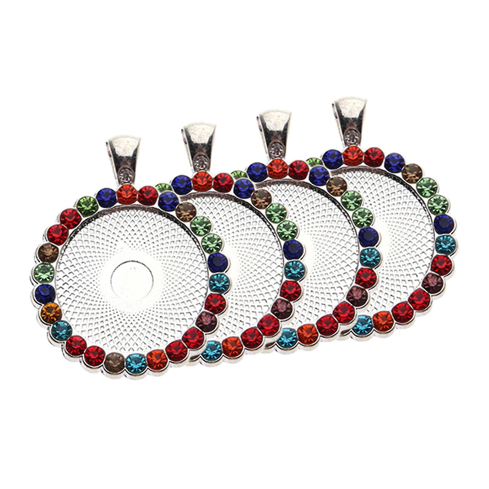 4Pcs Rhinestone Bezel Pendant Trays Round Setting Cabochon Blank Silver