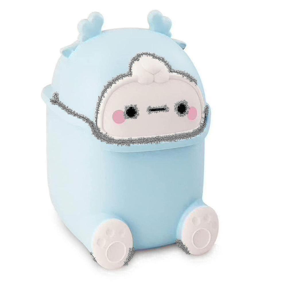 Mini Trash Can With Lid, Cute Flip Desktop Trash Cans, Plastic Animal Shape Garbage Can (blue)