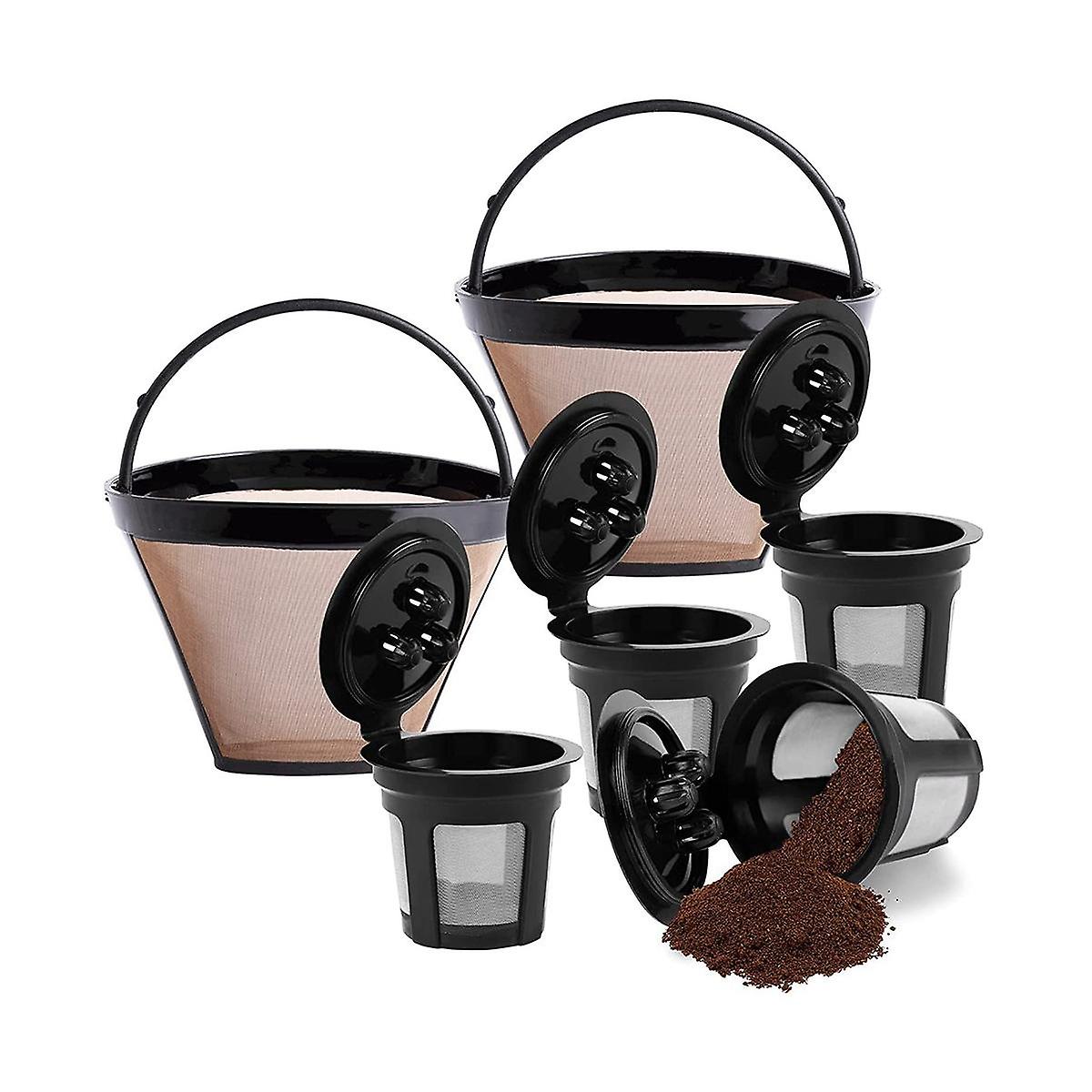2 Pack Reusable Cone Coffee Filter & 4 Pack Reusable Coffee Pods for Ninja Dual Brew Coffee Maker