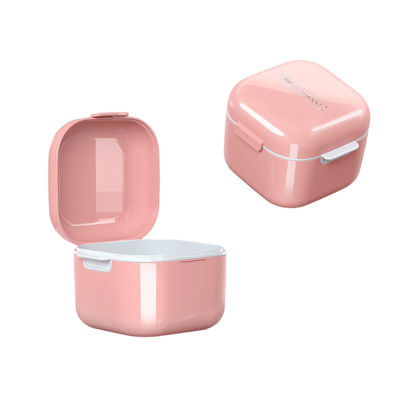 Portable False Teeth Storage Case Large Capacity Box With Strainer Basket For Travel Dentures Clear Braces