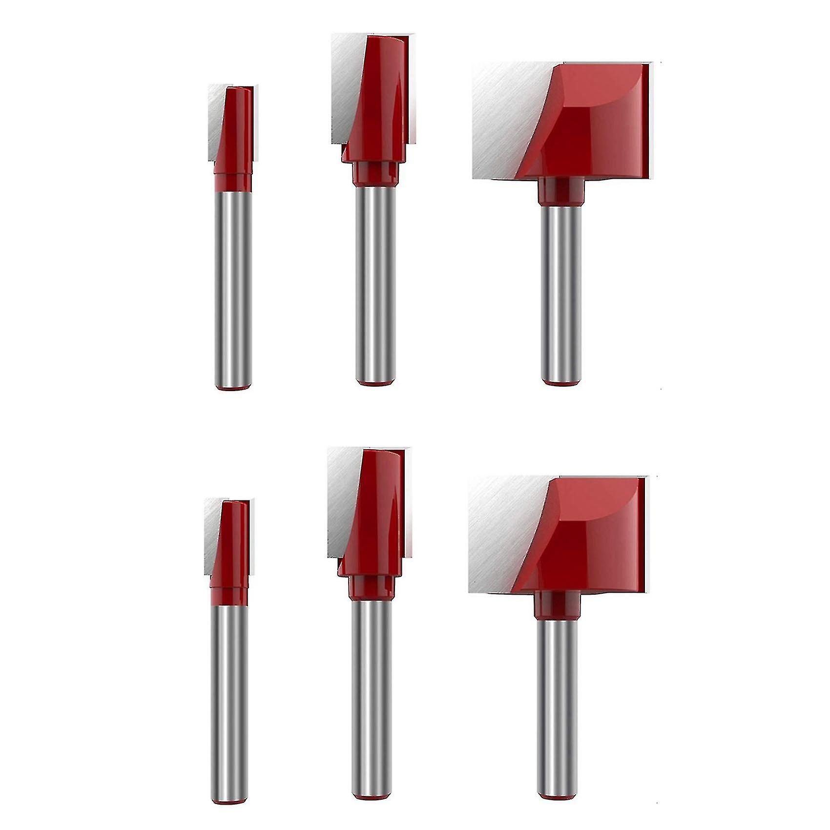 6pcs Cleaning Bottom Router Bit Set 6mm Double Flute Carbide Cutter Flat Spoilboard Surfacing Plani