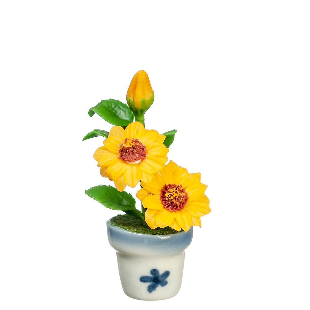 娃娃屋黄色向日葵蓝色花瓶微型花卉装饰配件