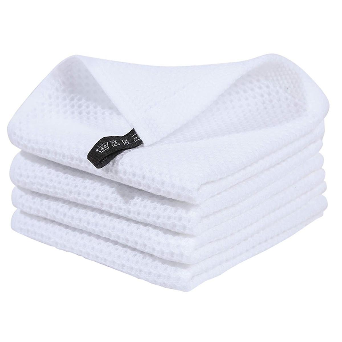 100% Cotton Waffle-Weave Kitchen Dish Cloths, Ultra Soft Absorbent Quick Drying Dish Towels White