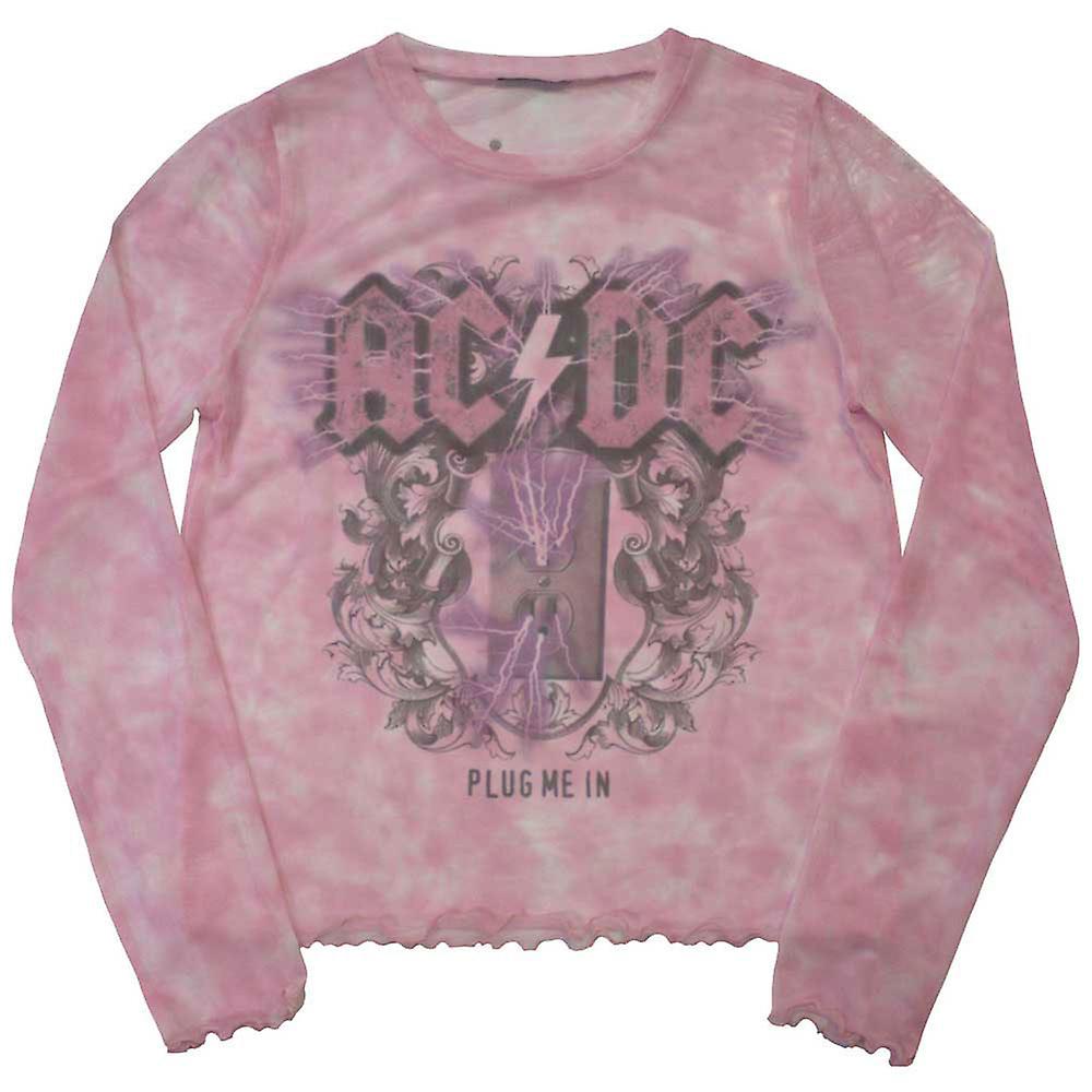 AC/DC Plug Me In Long Sleeve Mesh Crop Top