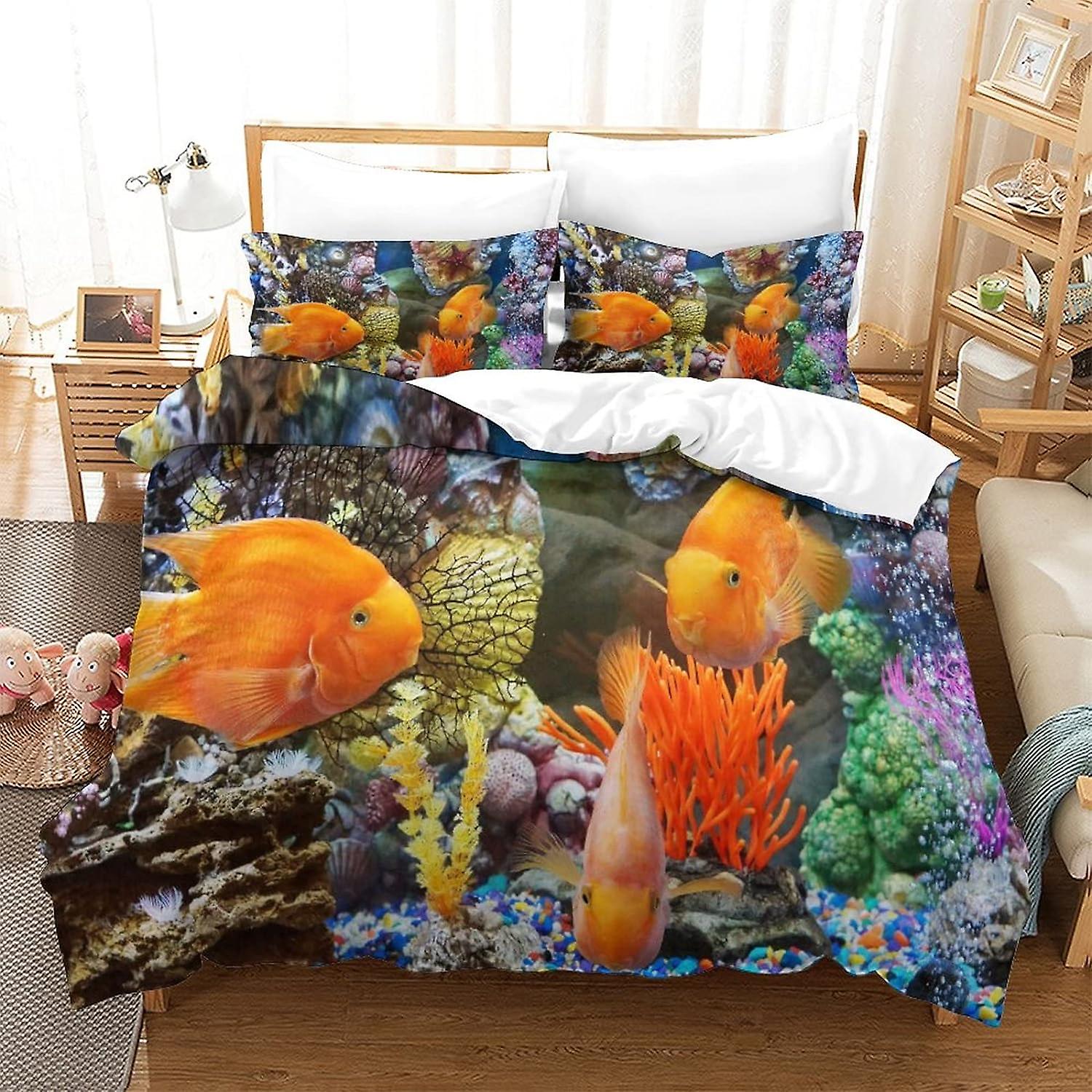 VOSILE Underwater World Duvet Set Set of 3 Pcs Bedding Quilt Cover Exquisite Comfortable Super Soft And Hypoallergenic with Pillowcase Suitable for Ch