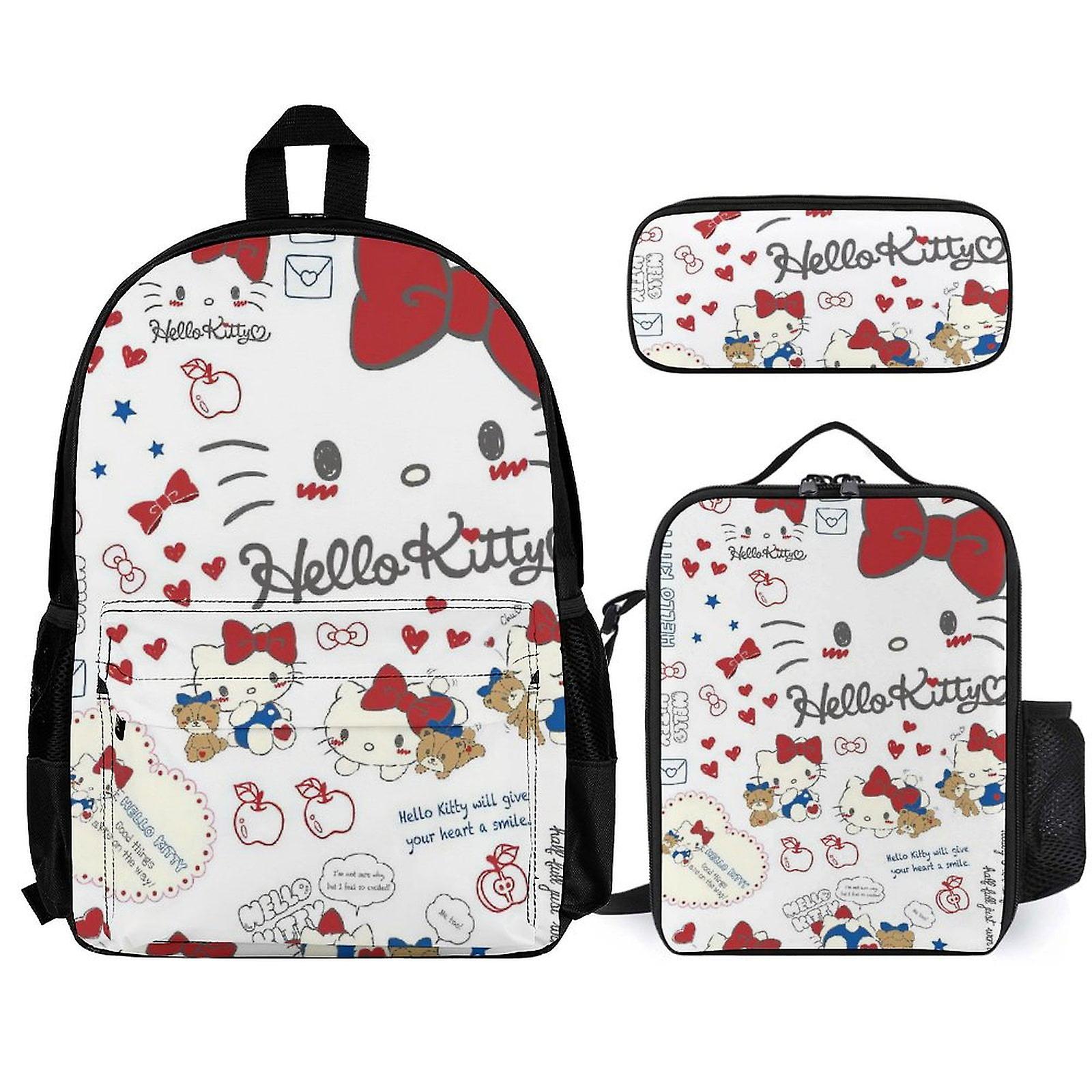 Hello Kitty Backpack Set, Backpack with Lunch Box And Pencil Case 3pcs Set