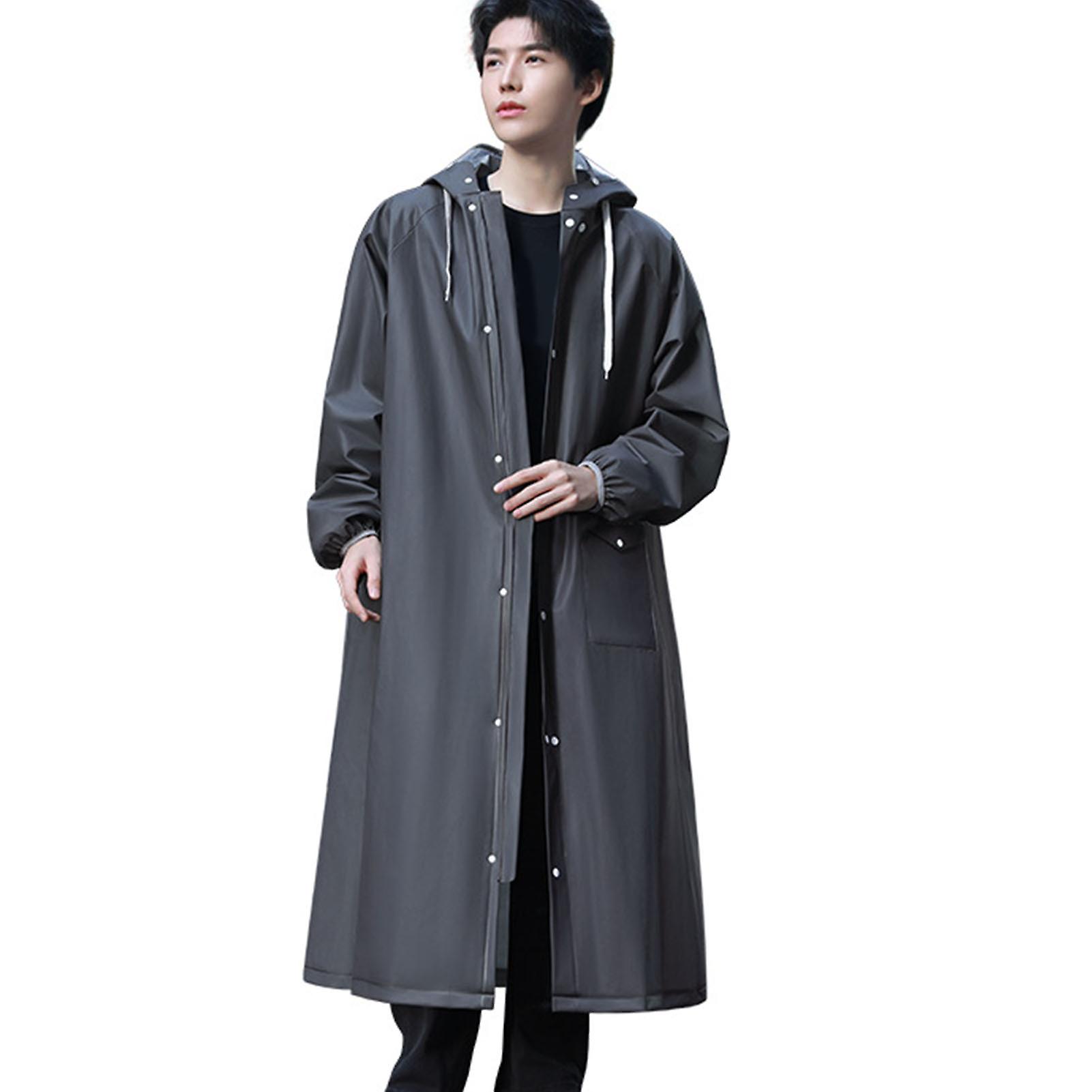 EVA Rain Coat Simple Big Brim Black Smoothing Zipper Large Pocket Snap Button Rain Poncho for Travel Outing Camping XL