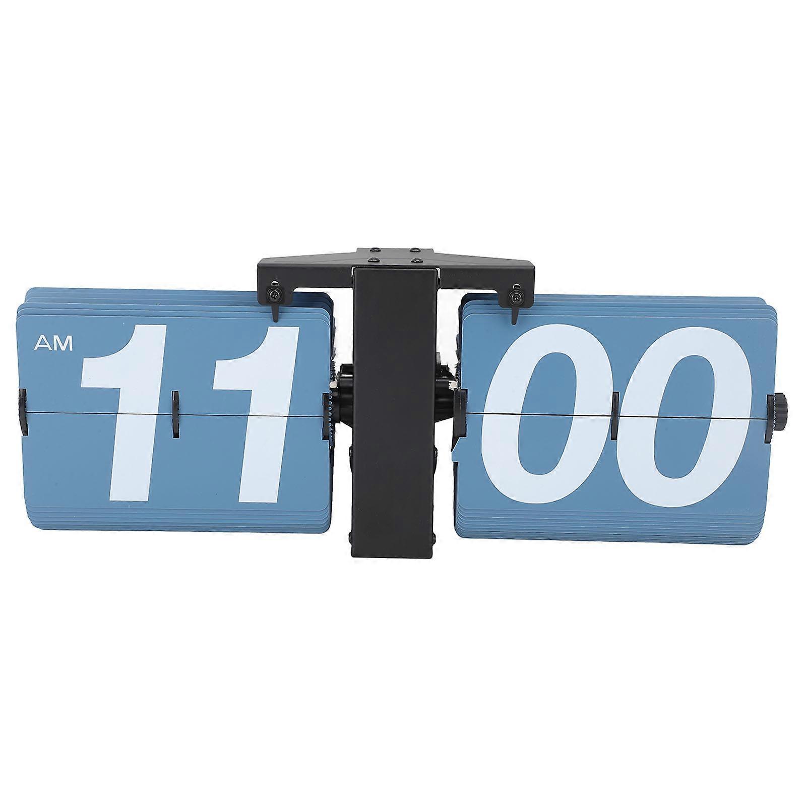 Relógio de inversão automática retrô Desktop Home Decoration Grande número Display Relógio de mesa mecânico Formato de 12 horas Moldura preta Painel azul