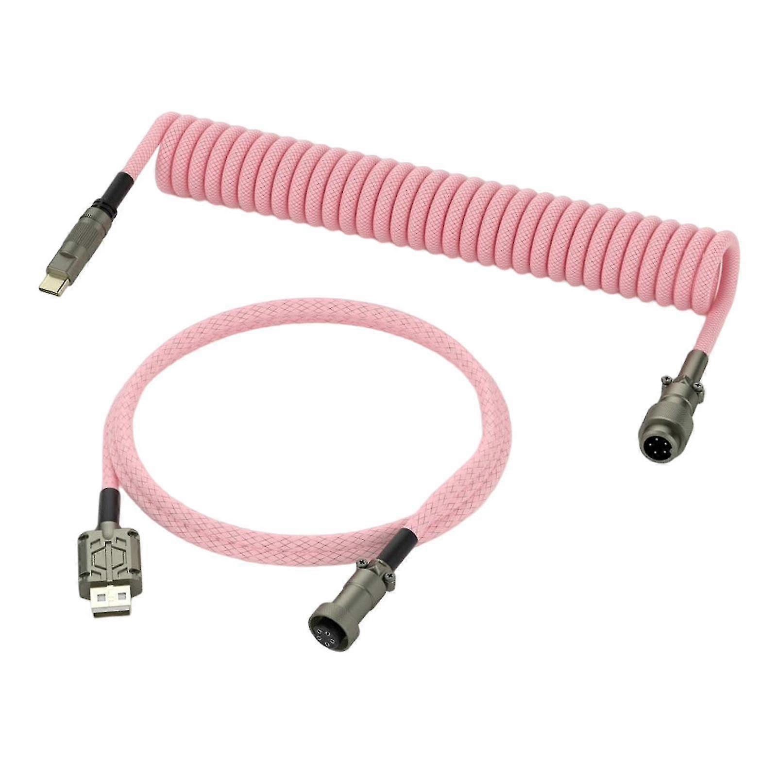 Mechanical Keyboard Usb C Coiled Aviation Cable Length 5ft Accessory Stylish Pink