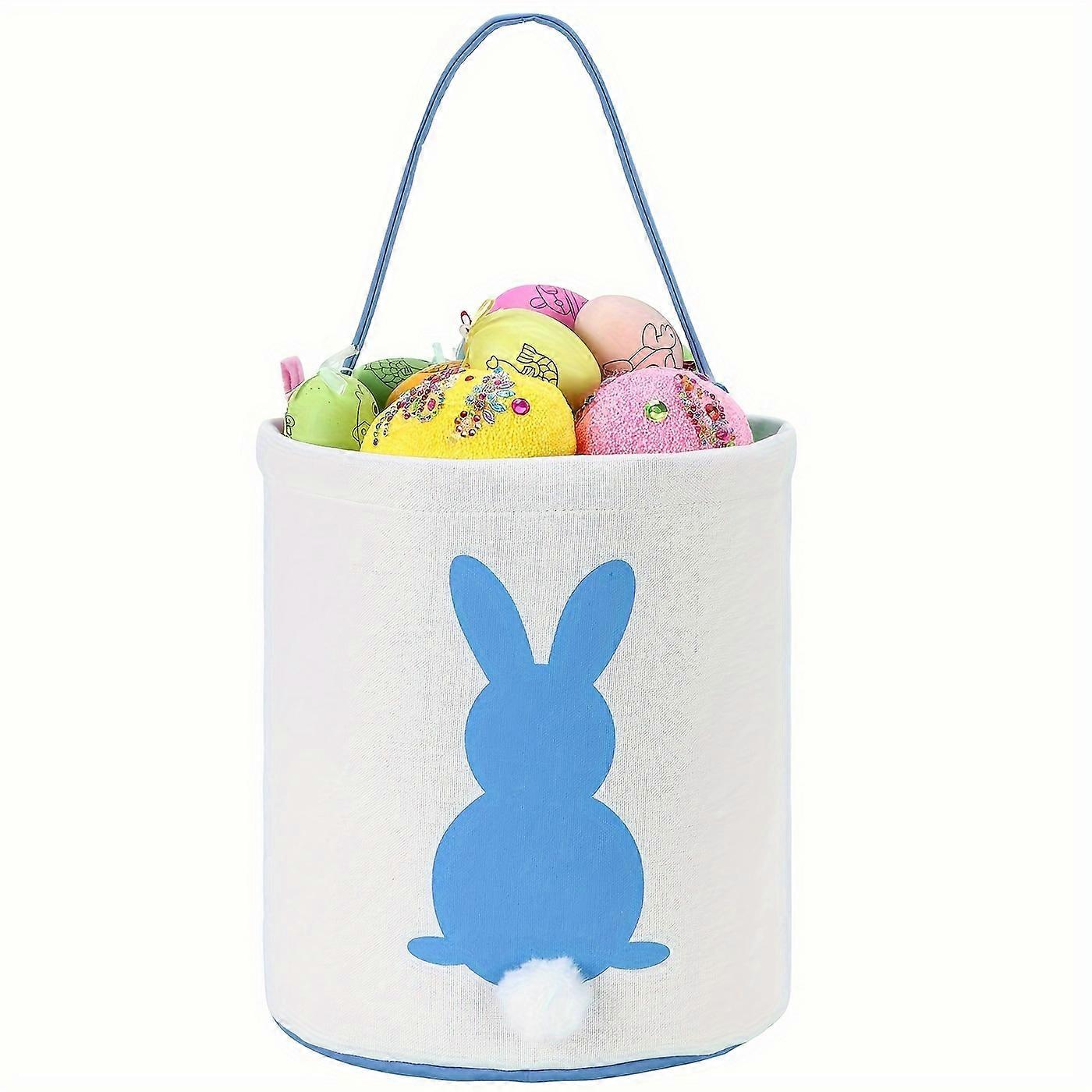 1/4pcs, Easter Bunny Basket Egg Bags, Canvas Cotton Candy Egg Basket Rabbit Print Buckets With Fluffy Tail Gift, Easter Basket Filler, Easter Basket S