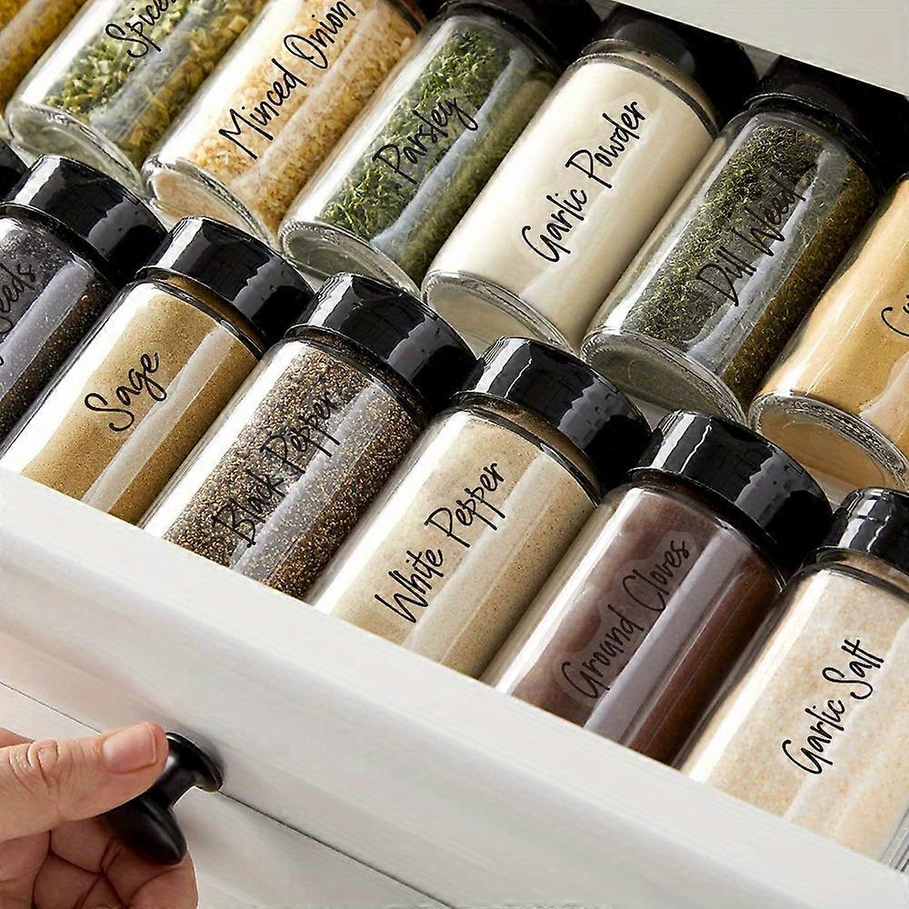 136pcs Spice Labels, Clear Spice Jar, Labels Preprinted, Water Resistant Stickers, Black And White Script, For Seasoning Herbs/ Kitchen Spice Rack Org