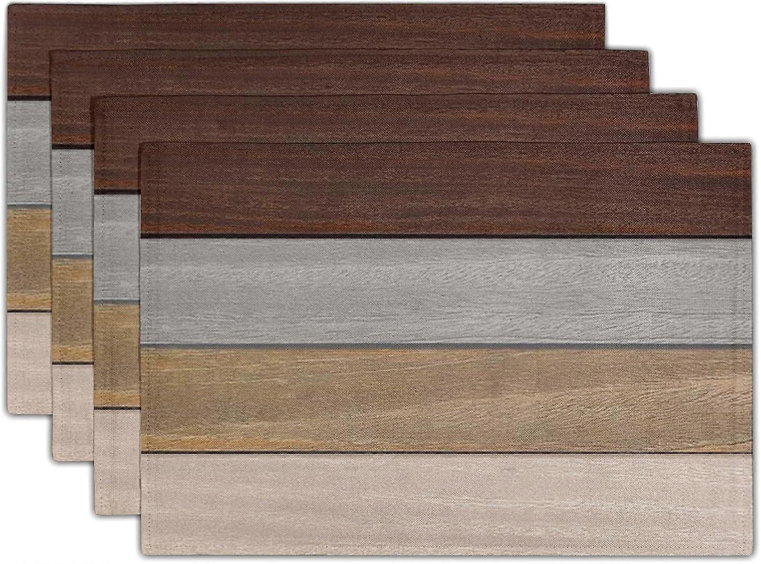 Rustic Wood Placemats Set of 4, 12 X 18 in Brown Grey Retro Wooden Board Washable Table Mats Non-Slip Heat-Resistant Place Mat for Dining Room and Kit