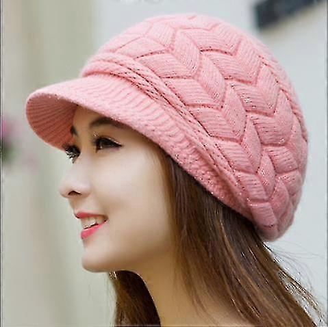 Gorro de lã quente para inverno feminino, gorro de esqui na neve com viseira