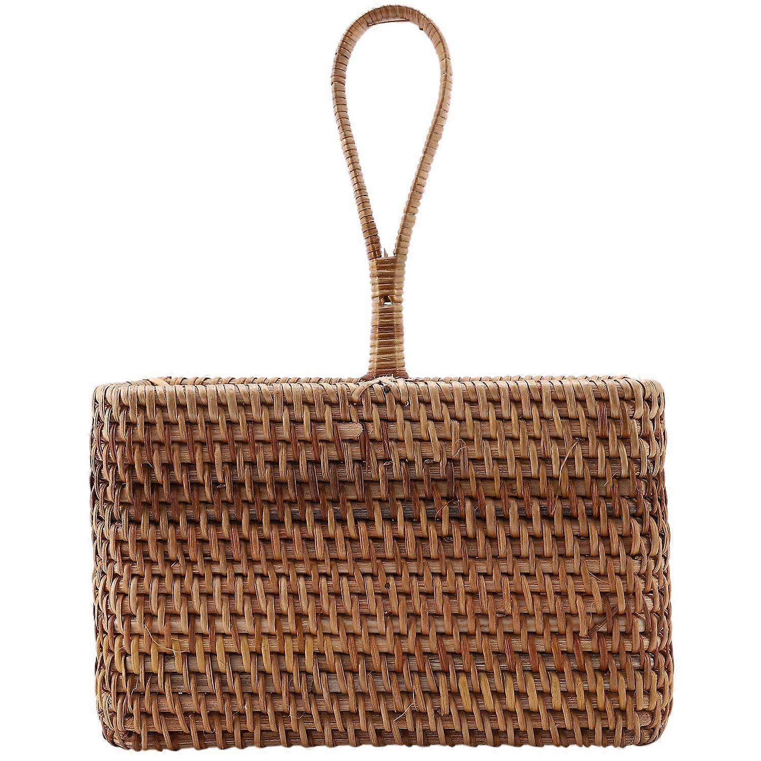 Hand-Woven Wicker Straw Storage Basket Portable Four Compartment Classification Storage Fruit Baske