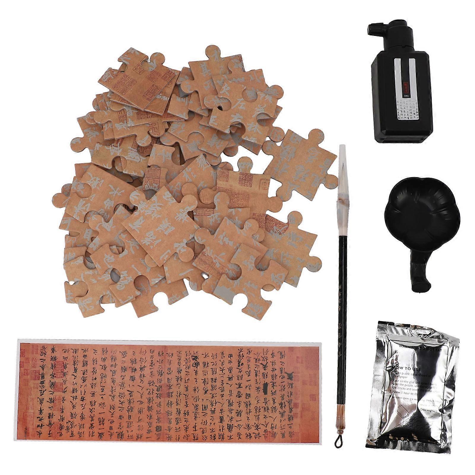 Chinese Calligraphy Puzzle Set Enhancing Skills and Enjoyment with 48 Puzzle Pieces Inkstone Calligraphy Brushes Ink for Beginners Enthusiasts
