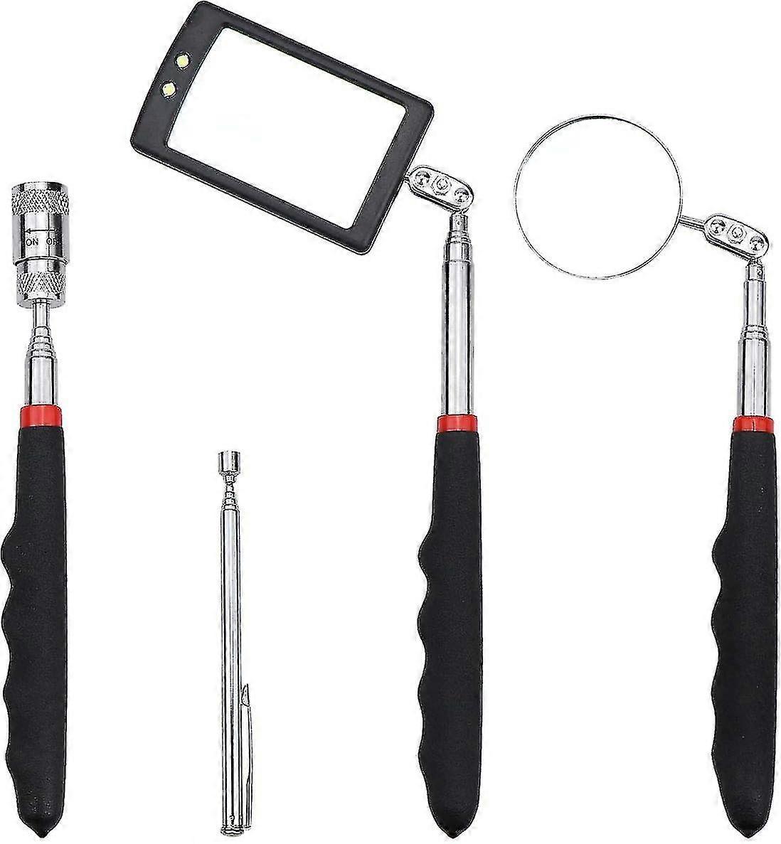 Telescopic Inspection Mirror,4pcs Rectangular/round Magnetic Pick-up Tool With Led Light