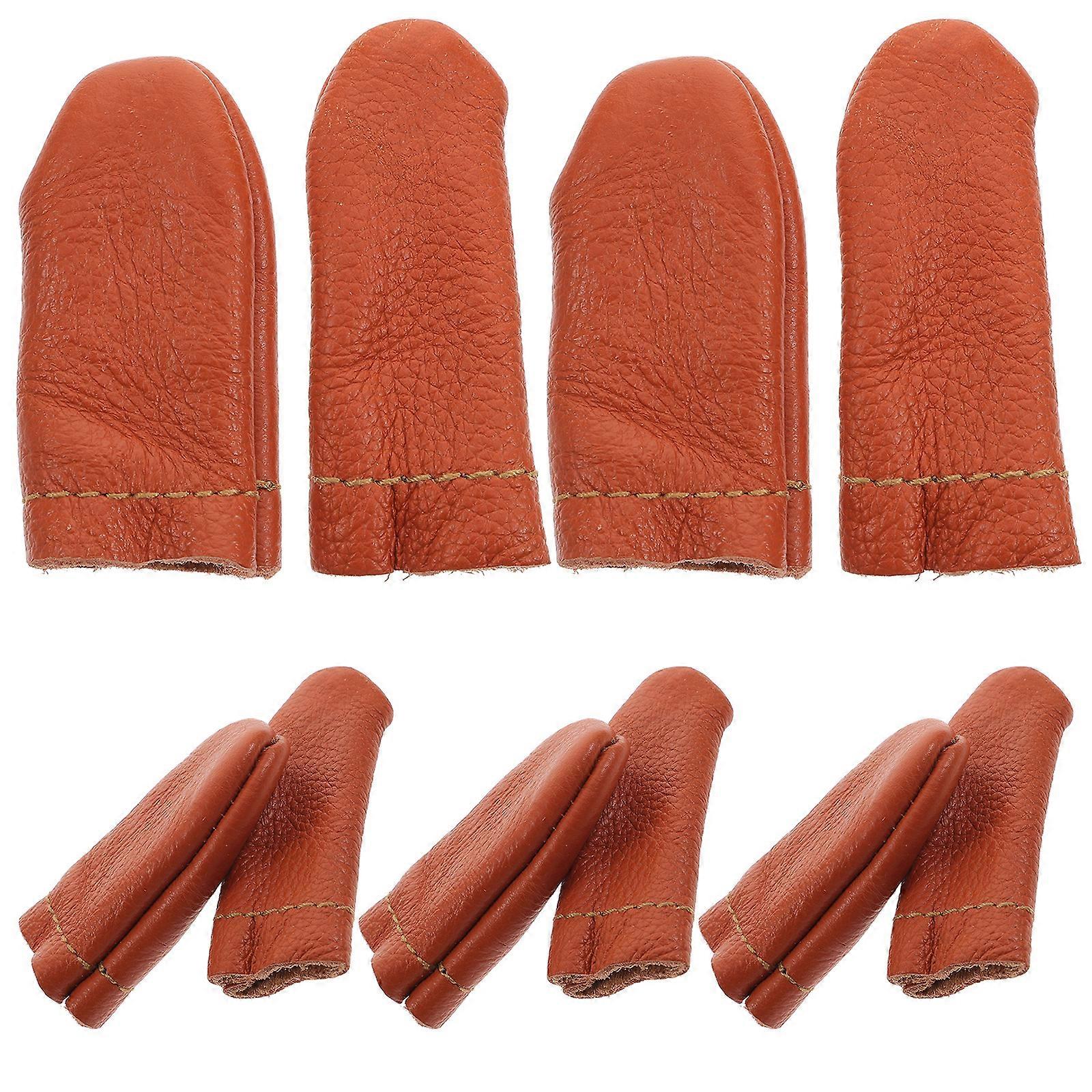 10 Pairs Leather Thimble Finger Protectors Practical Finger Cots (Random Color)