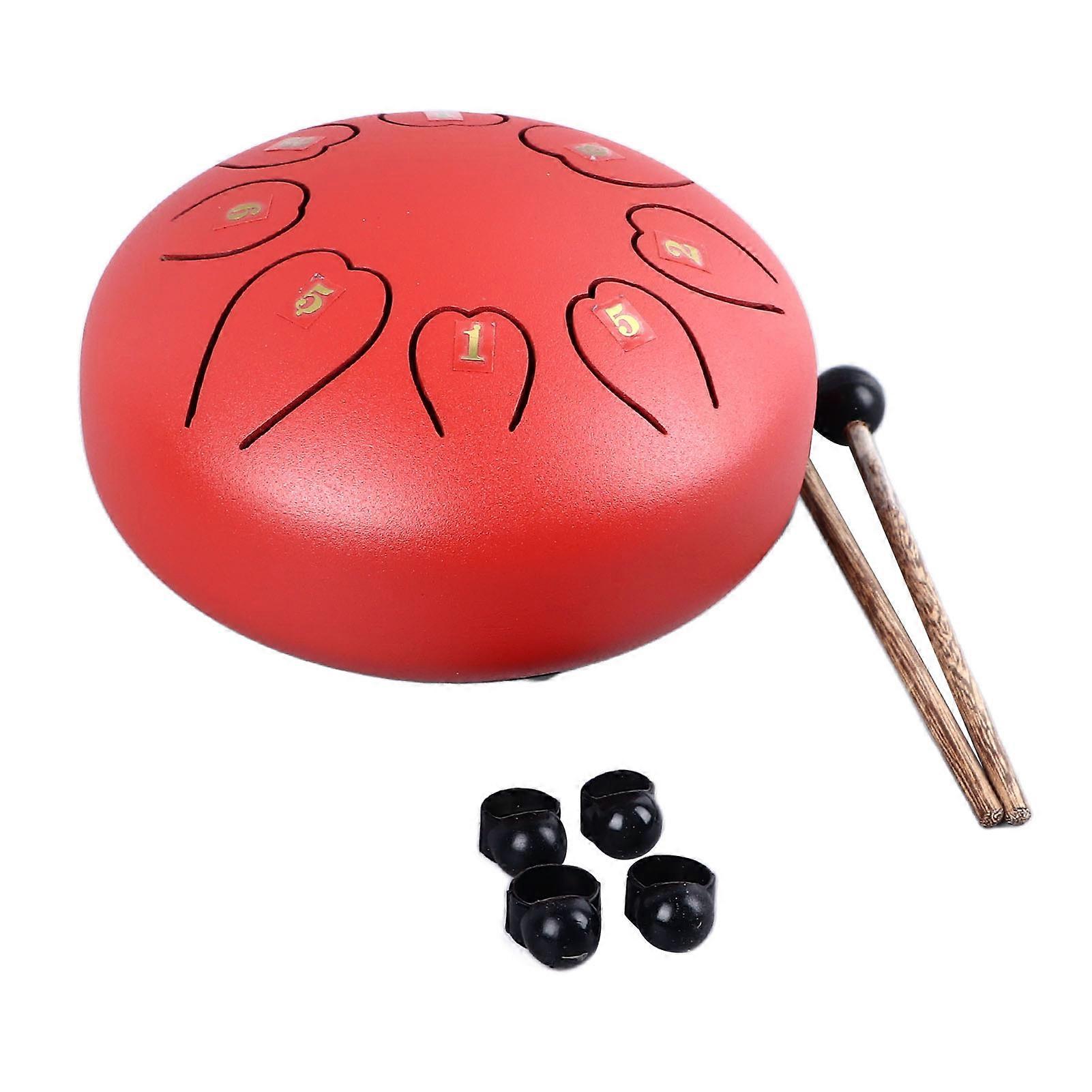 Tongue Drum 6 Inch 8 Note Mini Percussion Instrument with Clear Pleasant Sound Red