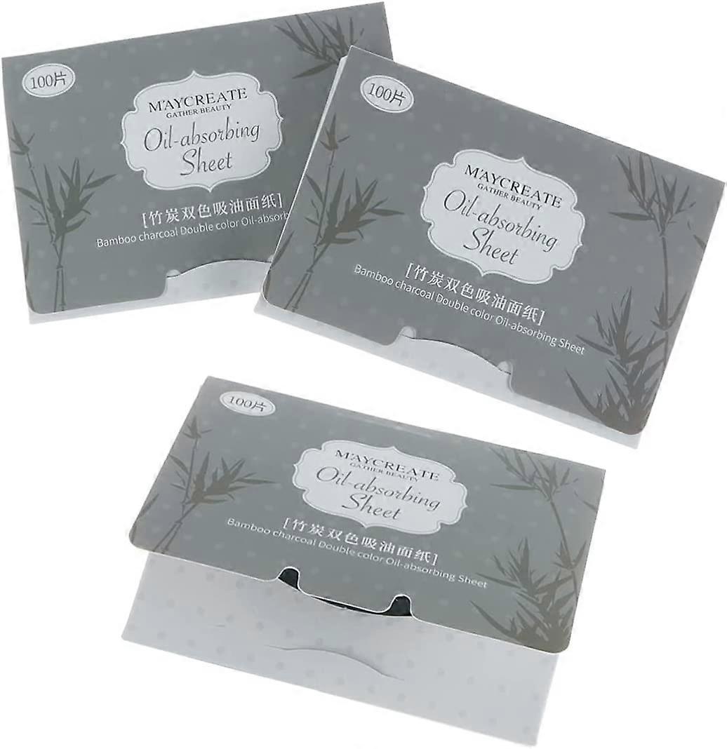 3 kpl lakanat Rasvainen ihonhoitoöljy Blotters, kannettava Imee ylimääräisen öljyn (bambuhiili)