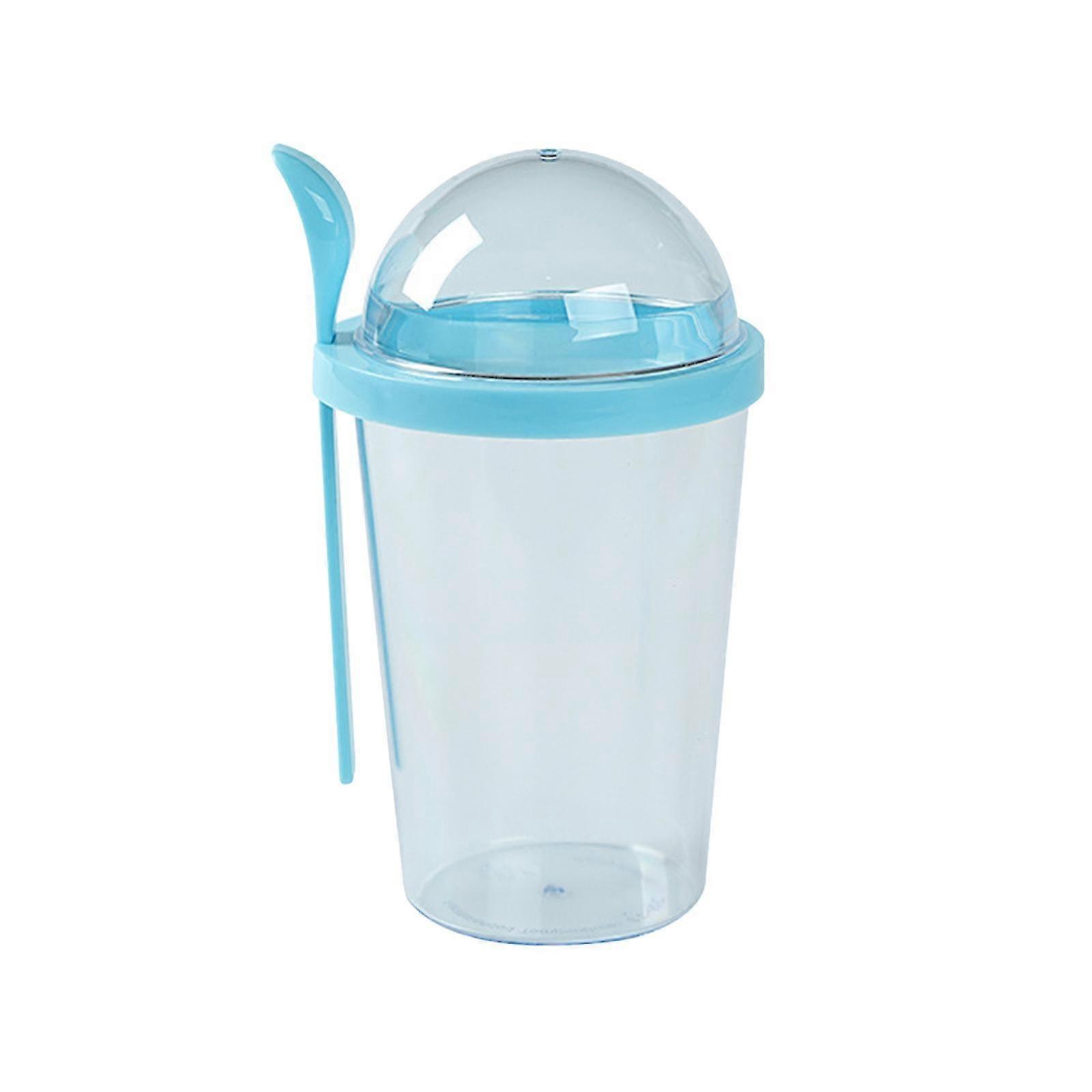 Overnight Oats Jar Breakfast Cereal Container With Lid & Spoon,Plastic Portable Pink 400ml Blue