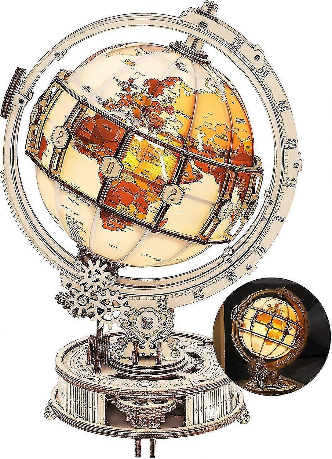 3d Wooden Puzzle Adult Illuminated Globe With Stand 180 Pieces 3d Puzzle Built-in Led Model Kit H