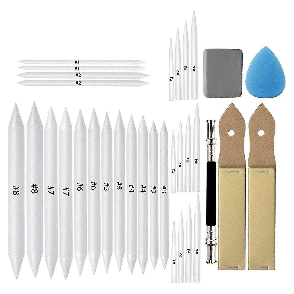 33 Pcs Blending Stumps and Tortillions Set Art Blenders with Sketch Sandpaper Pencil Sharpener Penc