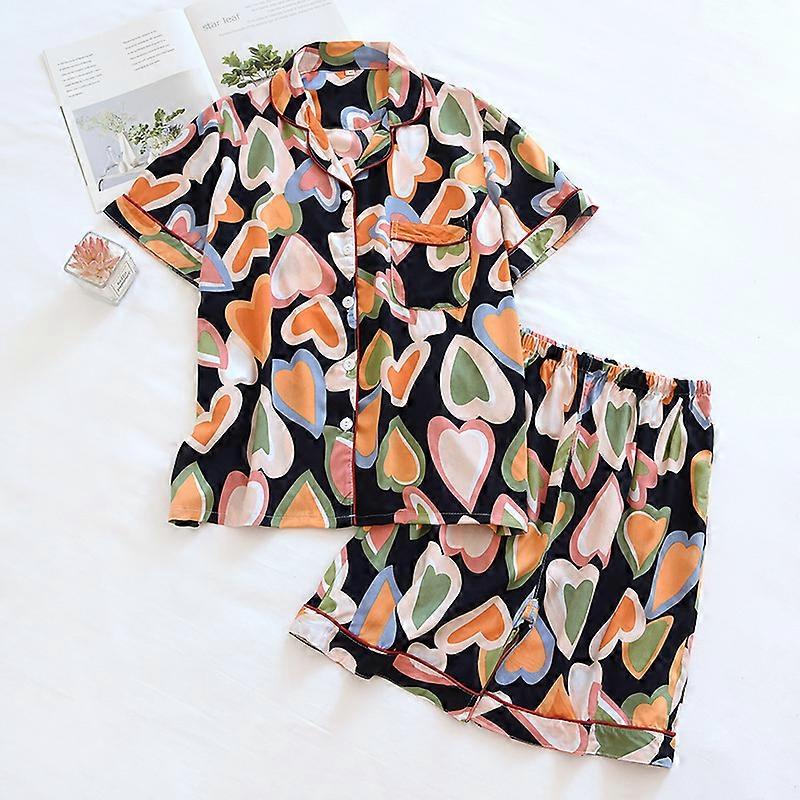 Damen Pyjama Set Kurzarm Shorts Home Pijima Lockerer zweiteiliger Anzug für Home Nachtwäsche Gedruckt Plus Size Weibliche Pijima