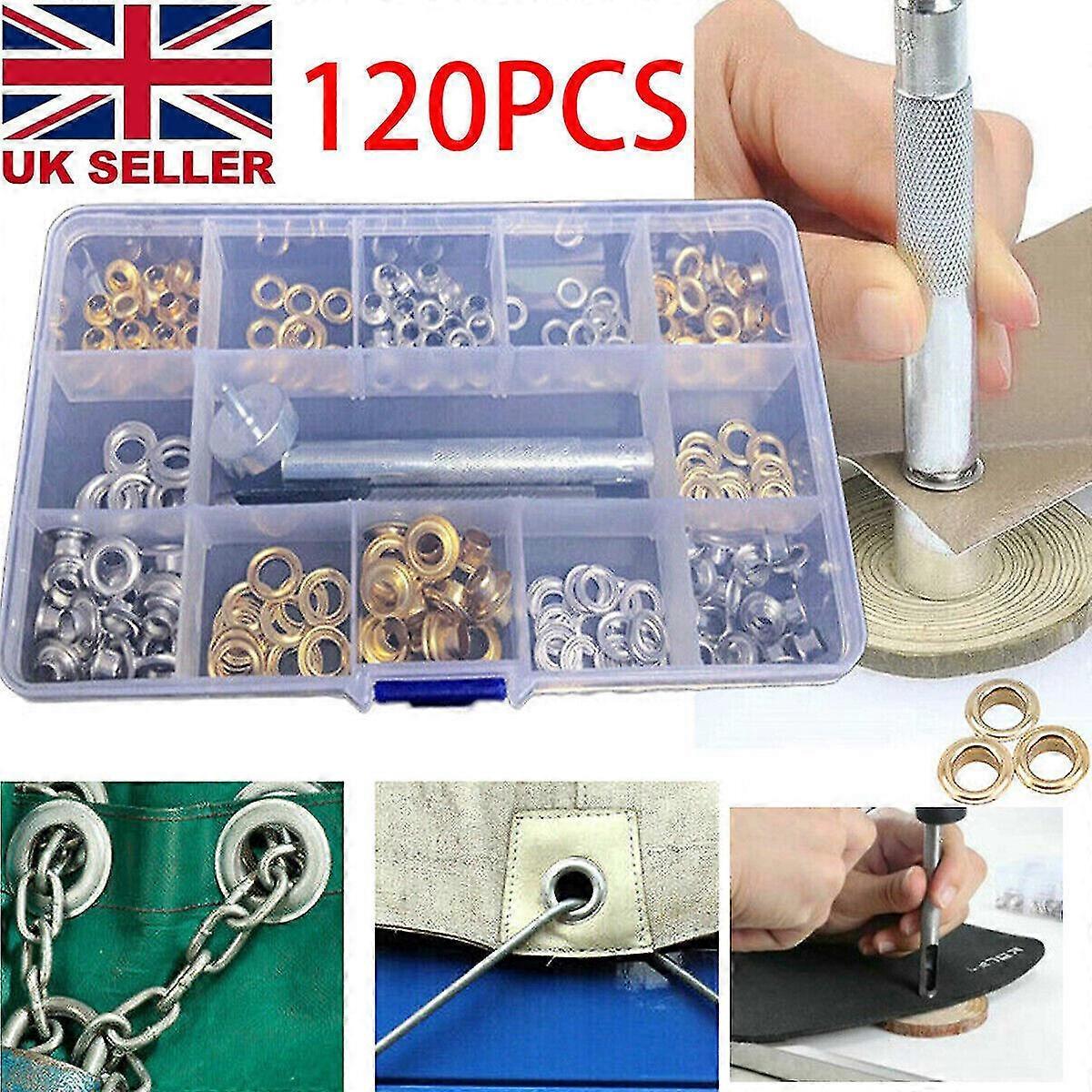 120x Metal Grommets Kit Durable Clothing Eyelets Button Set Inat Tool