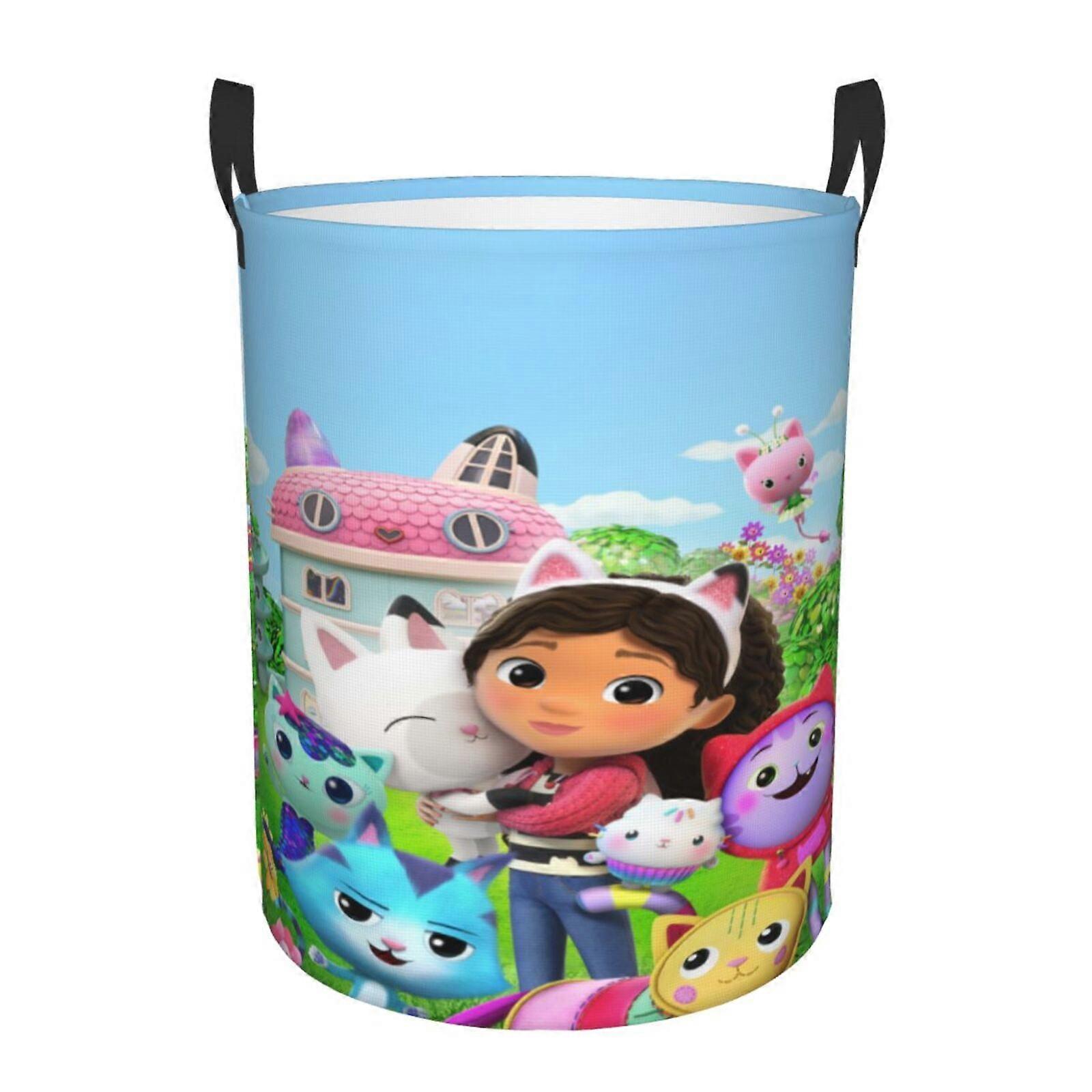 ギャビードールハウス3Dグラフィック炎ランドリーバスケット火炎服ハンパー収納ハンドル付き-SYS28210