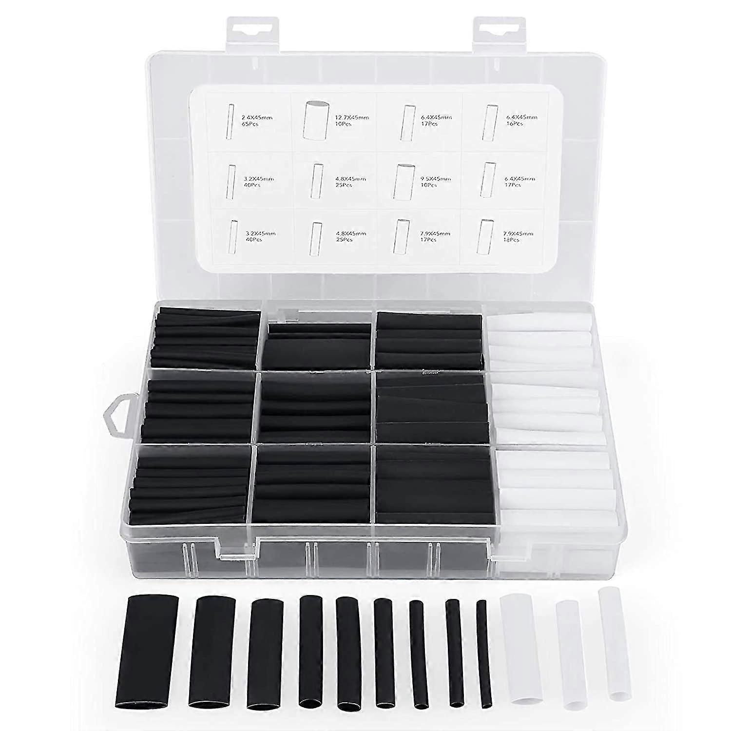 300pcs Heat Shrink Tubing With Glue Ratio 3:1 Heat Shrink Tubing 7 Sizes, 2 Color (black, White)