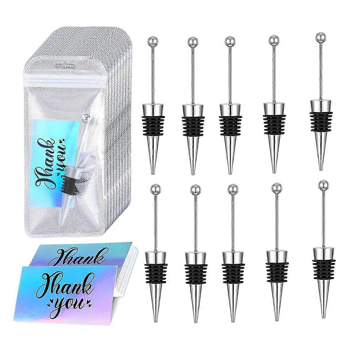 30 Pieces Beadable Wine Stoppers for Wine Bottles Wine Favors Silver Resealable Bags and Thank You