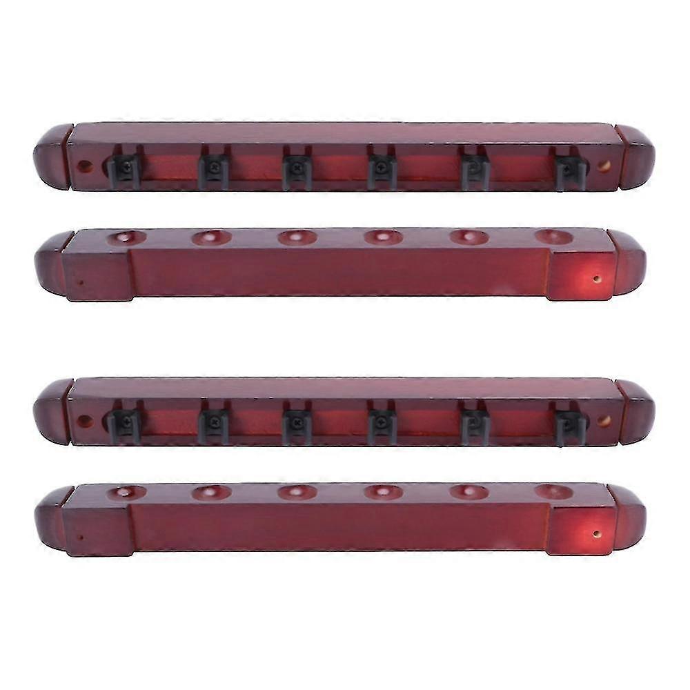 4x Billiard Pool Snooker Table Wall Mount Hanging Professional 6 Cue Sticks Solid Wood Rack Holder