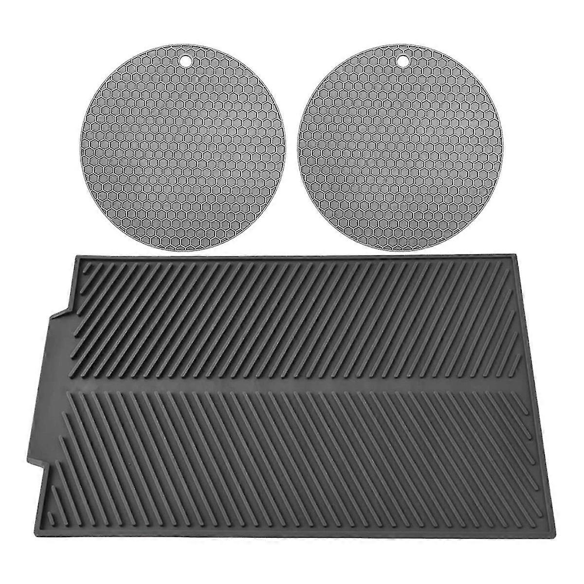 Tapete de secagem de prato de silicone para cozinha 16,9 polegadasx13,15 polegadas e 2 trivets de silicone /suportes de pote para Ki