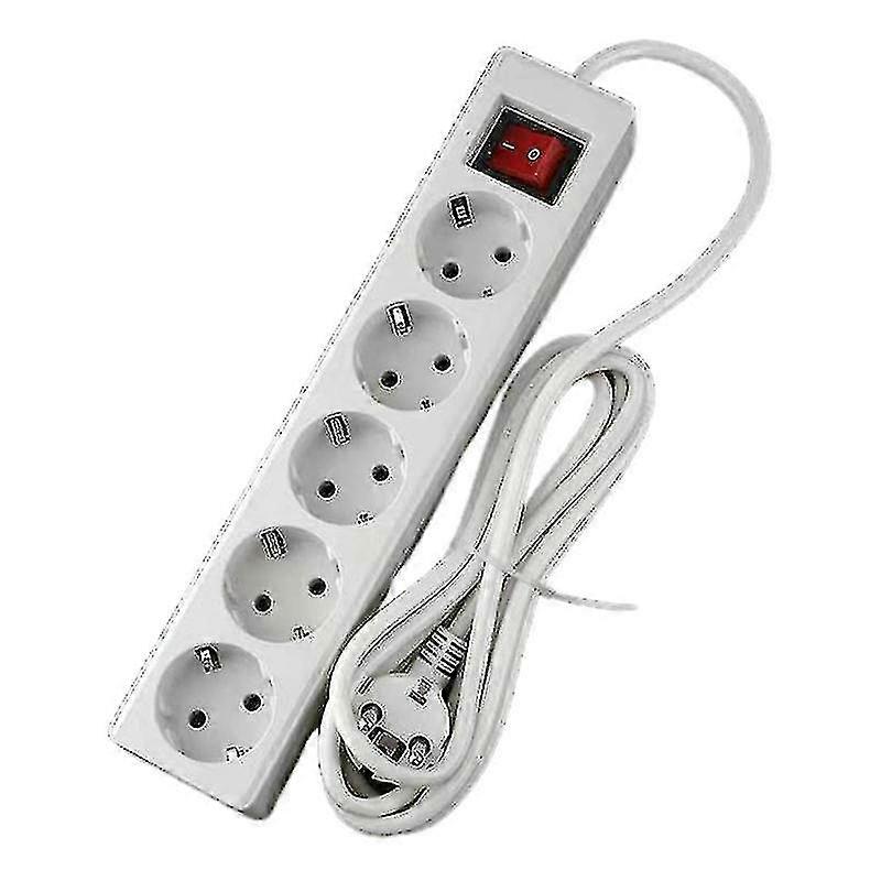 Eu Standard German Type Power Strip 3/4/5 Sockets In Row Flat Adapter Light Switch With Surge Protector Extension Cable
