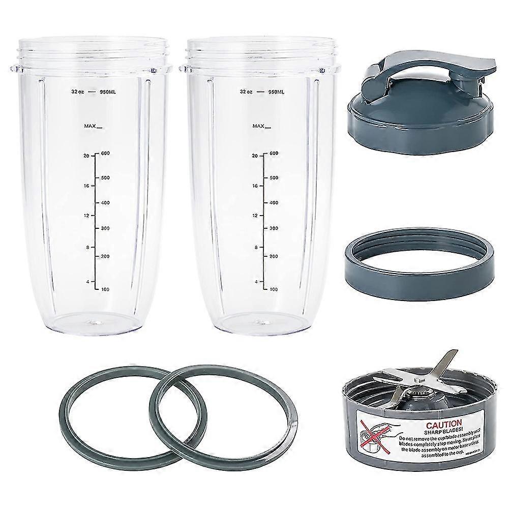 7 Pieces Nutribullet Blender Cups & Blade Replacement Set 32Oz Huge Cup Compatible for NutriBullet