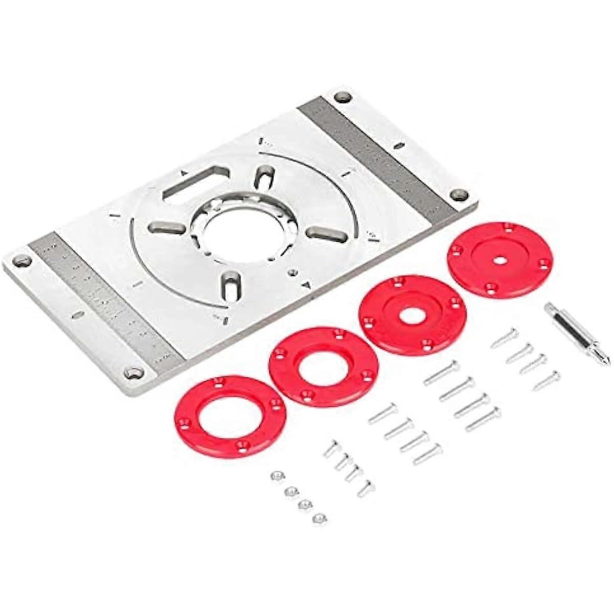 Router Table Insert Plate Trimming Machine Flip Board Aluminum Alloy with 4PCS Insert Rings 93 x 47 x 03 inch Red