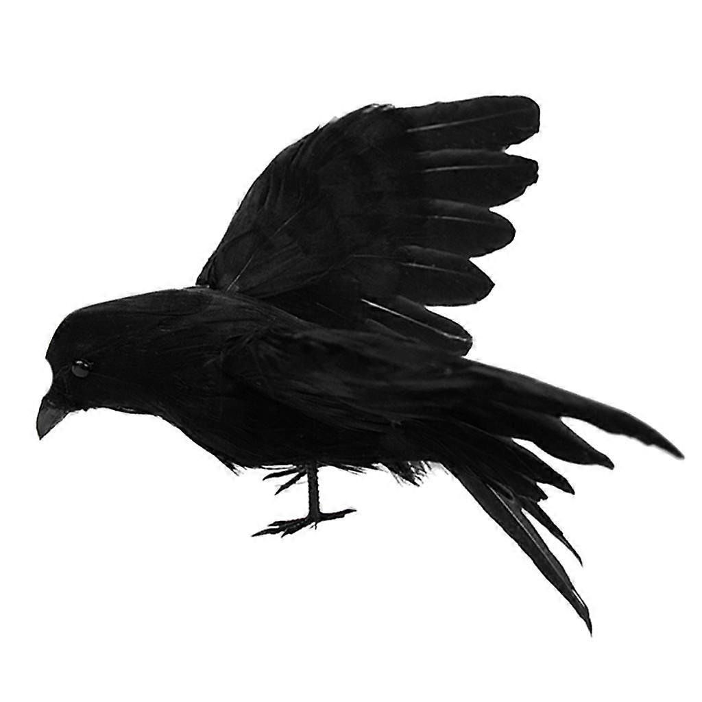 Simulation Black Crow Realistic Feather Crow Artificial Bird Raven Prop Art and Crafts For Halloween Party Decoration - Black, 16cm