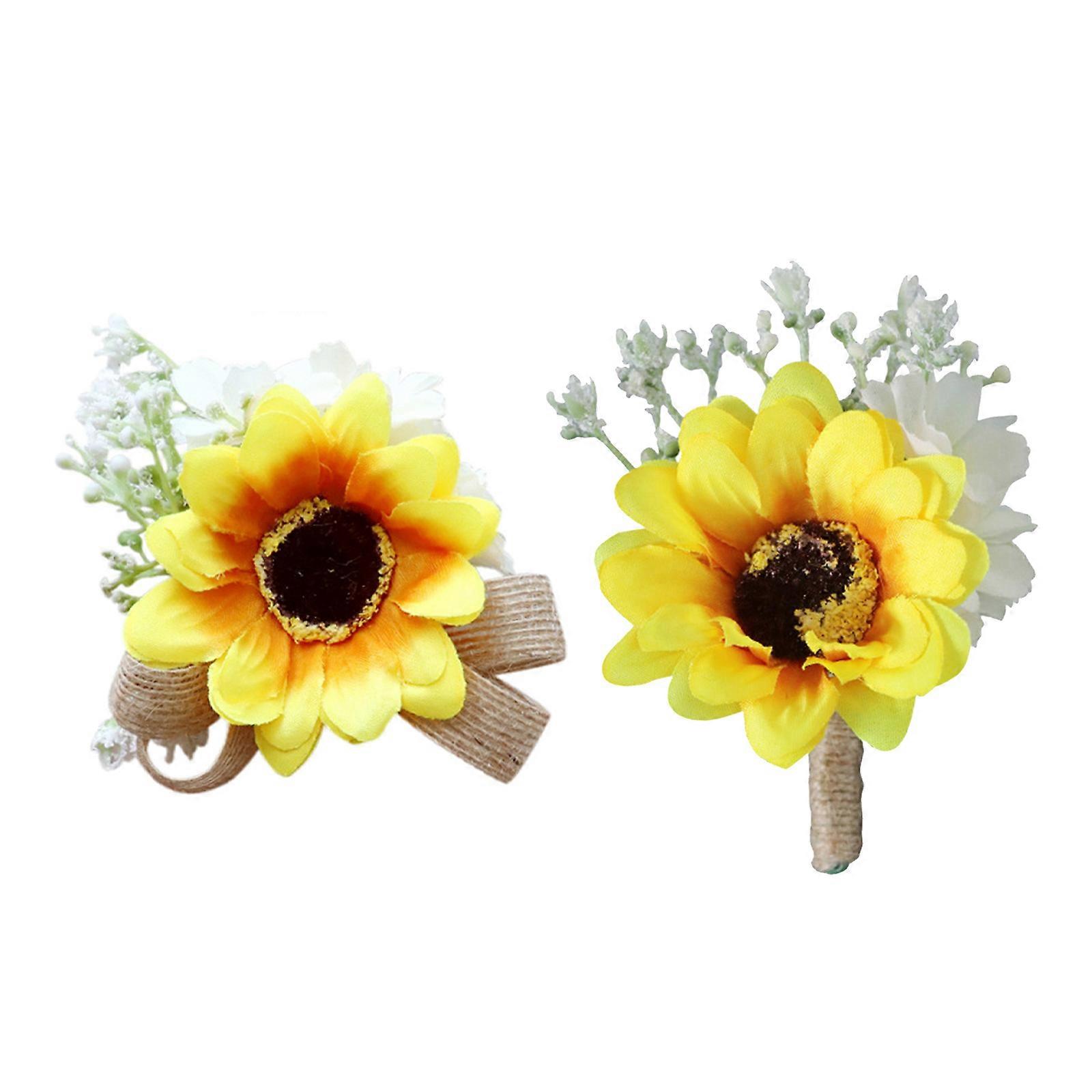 Solros Bröllop Corsage och Handled Blomma Set - 1 Corsage & 1 Handledsblomma
