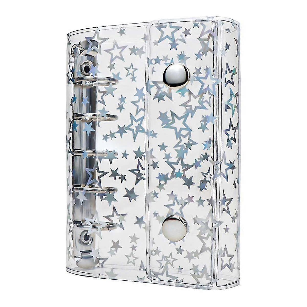 A8 Budget Binder Cover Trasparente Pvc 6 Anello Binder Glitter Star Ricaricabile Notebook Shell Protector con 2 Scatti