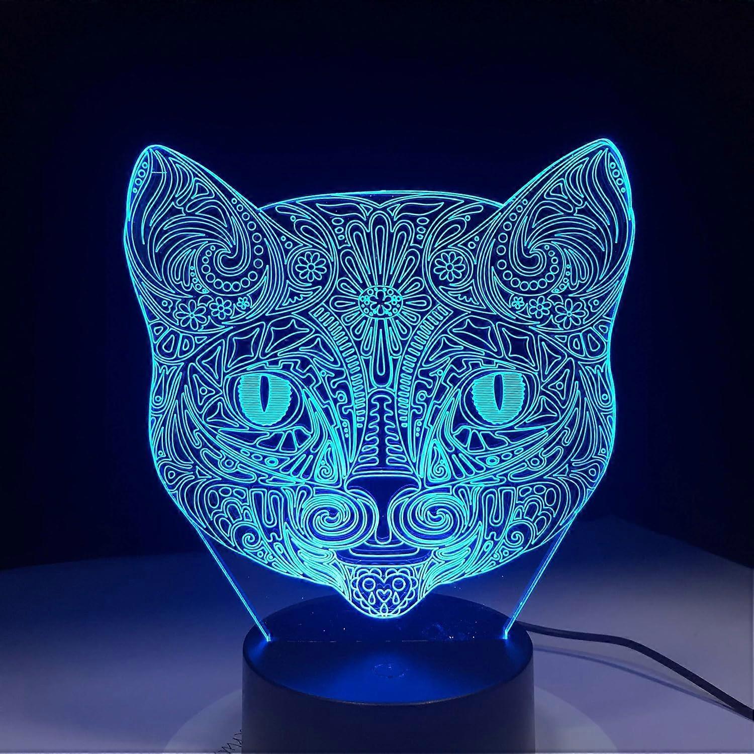 Cat Face 3D Visual Lamp Optical Illusion Led Night Light Amazing 7 Colors Art Cat Head Touch Sensitive Switch Lamp