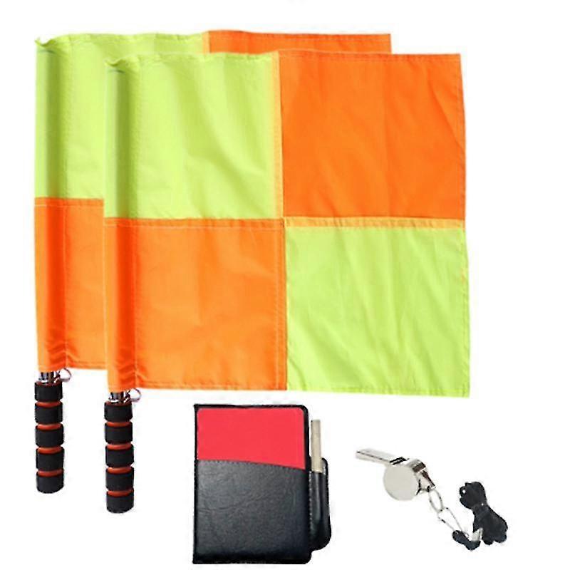 Set di bandiere dell'arbitro di calcio, cartellini gialli rossi con taccuino e matita, fischietti in acciaio inossidabile dell'arbitro