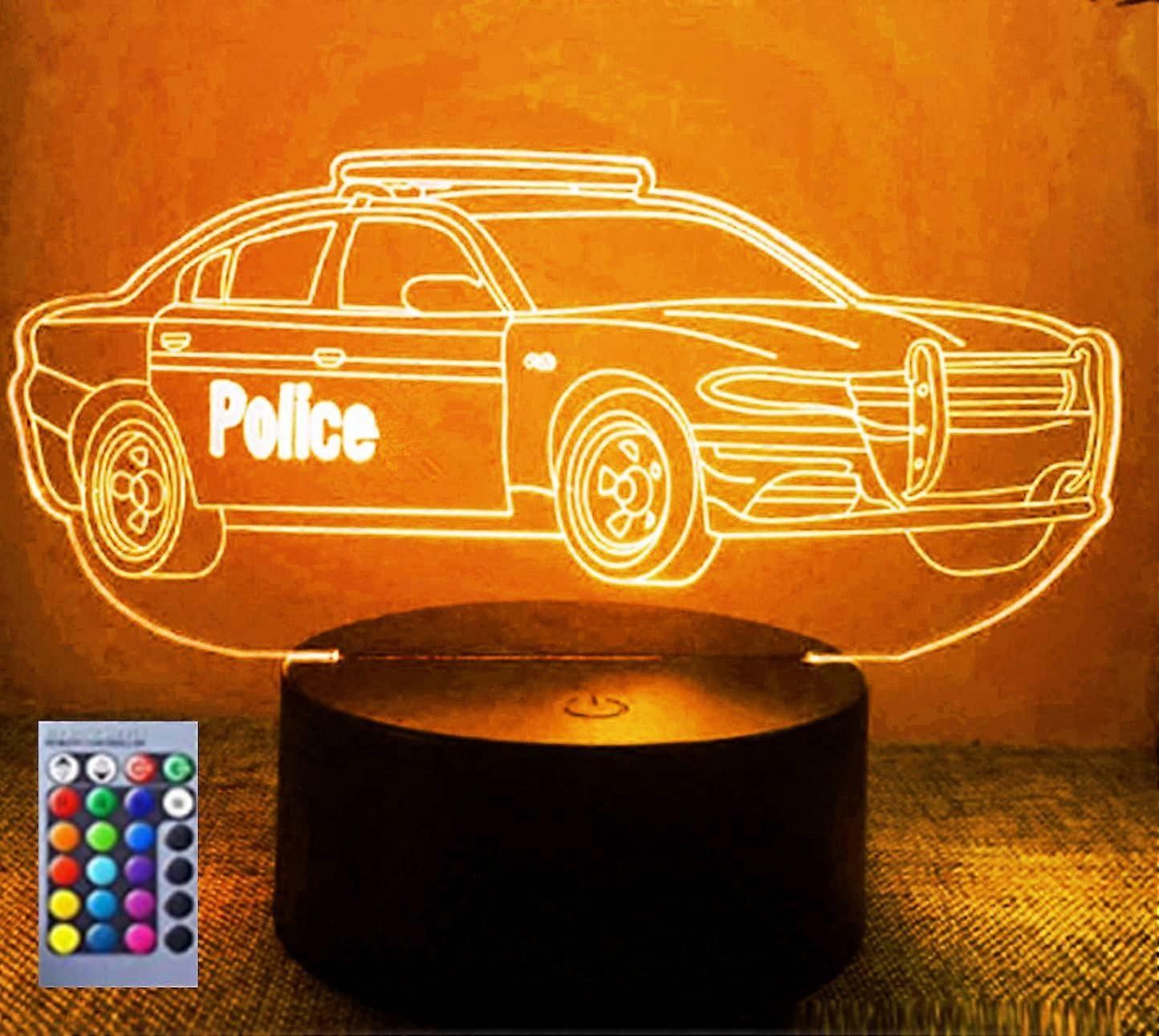 Xcy 3D Police car Night Light Lamp Illusion Night Light 16 Color Changing Table Desk Decoration Lamp