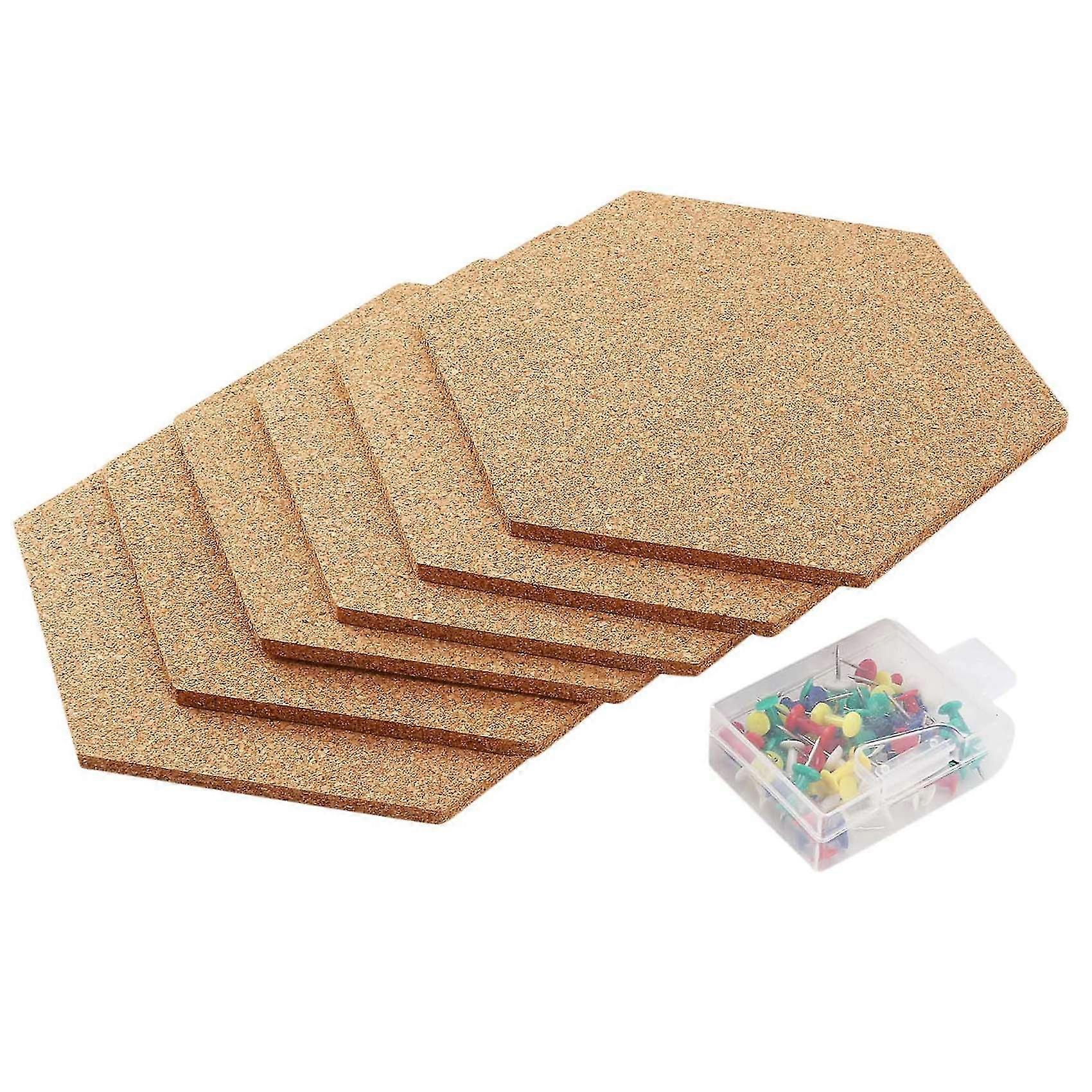 6pcs Hexagon Cork Board Tiles Self Adhesive Thick Corkboards